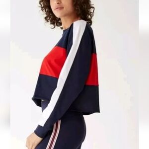 TNA Aritzia red white blue cropped agden long sleeve tee